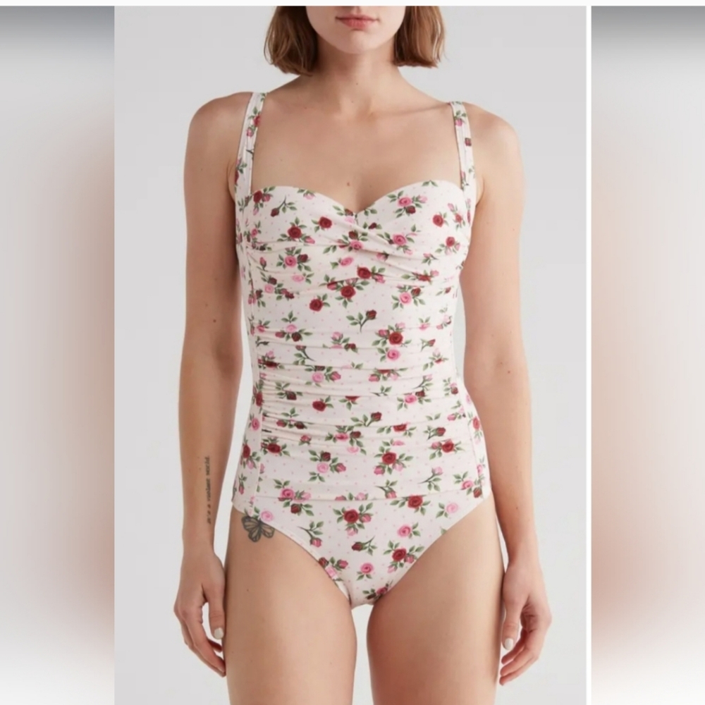 Betsey Johnson Medium Pink Roses One Piece Betsey Swim Suit NWT  $128 Coquette